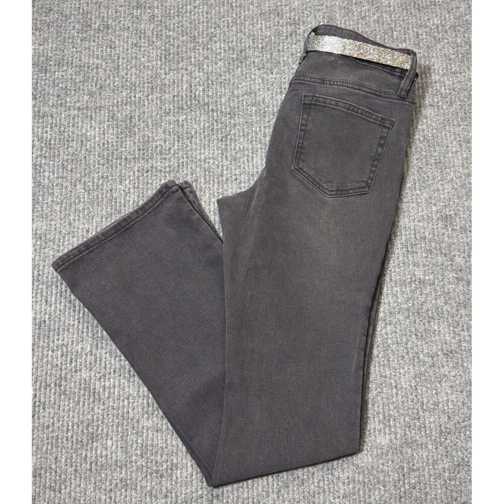 Madden Girl Juniors Size 3 Stretch Black Mid Rise Flare Jeans Glitter Belt NEW